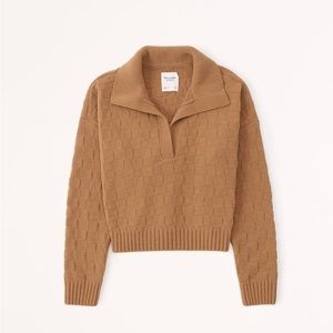 Abercrombie checkerboard stitch notch-neck sweater polo
